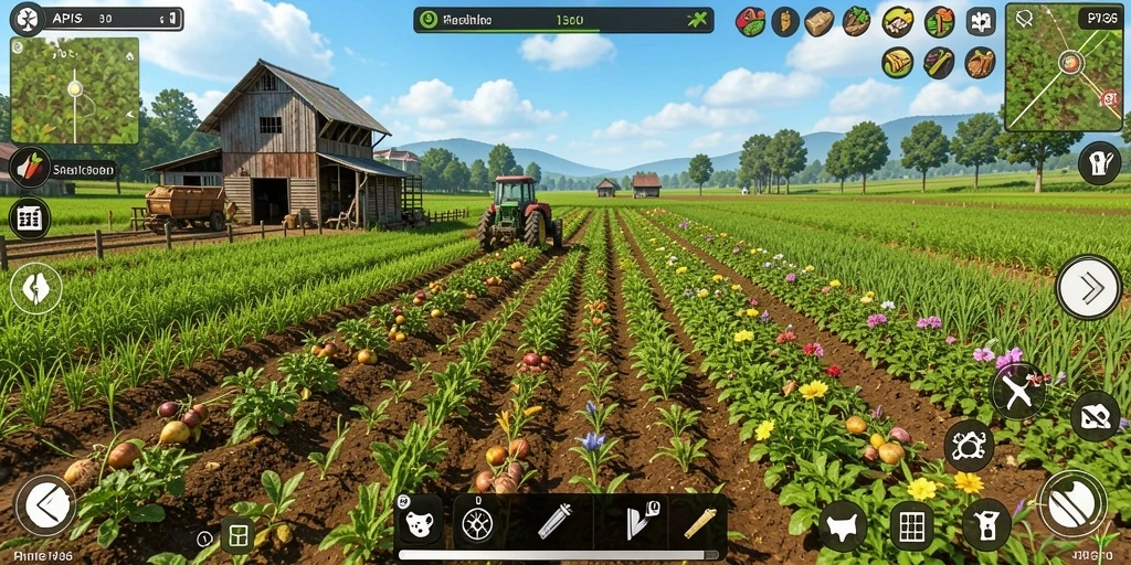 Screenshot utama API36 yang menunjukkan gameplay pertanian yang seru.