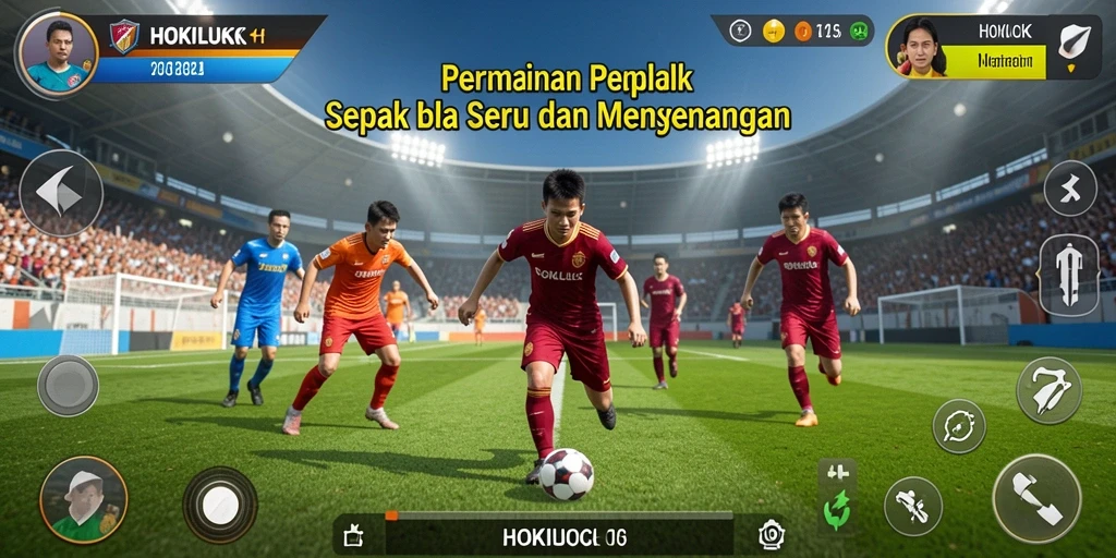 Gameplay HOKILUCK menampilkan aksi sepak bola yang mendebarkan dan realistis.