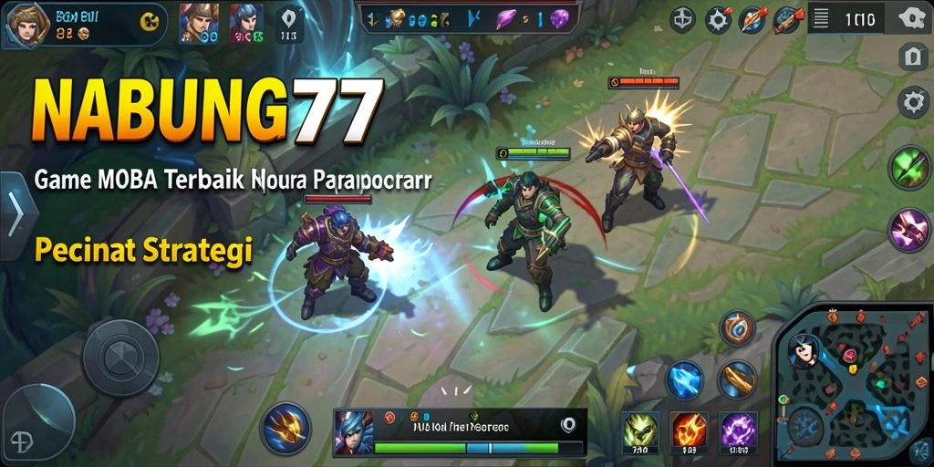 Tampilan seru pertarungan dalam game MOBA NABUNG77.