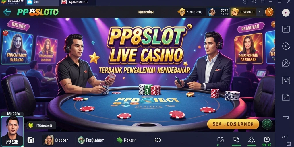 Screenshot PP8SLOT menampilkan dealer live dalam sesi permainan yang menarik.