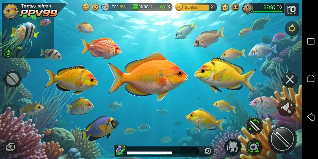 Gameplay PPV99 yang seru menembak ikan di lautan.