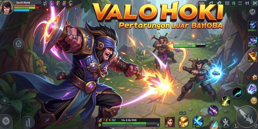 Tangkapan layar VALOHOKI yang menunjukkan aksi pertempuran MOBA yang mendebarkan.